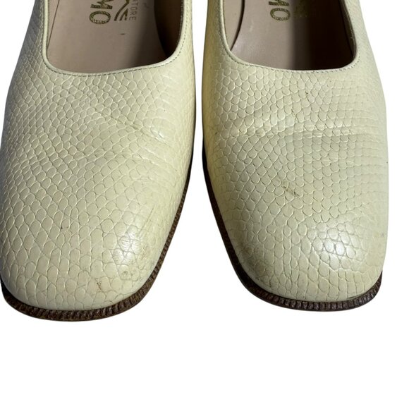 Vintage Salvatore Ferragamo Italy Cream Lizard-Embossed Leather Pumps โ Size 6.5 - Picture 5 of 12